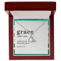 Elegant faith jewelry for women with “undeserved favor” message