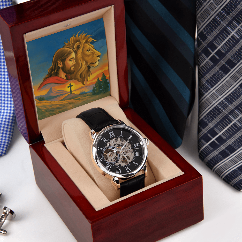 Faith & Strength Men's Openwork Watch – “God Is Your Shield in Every Season”
