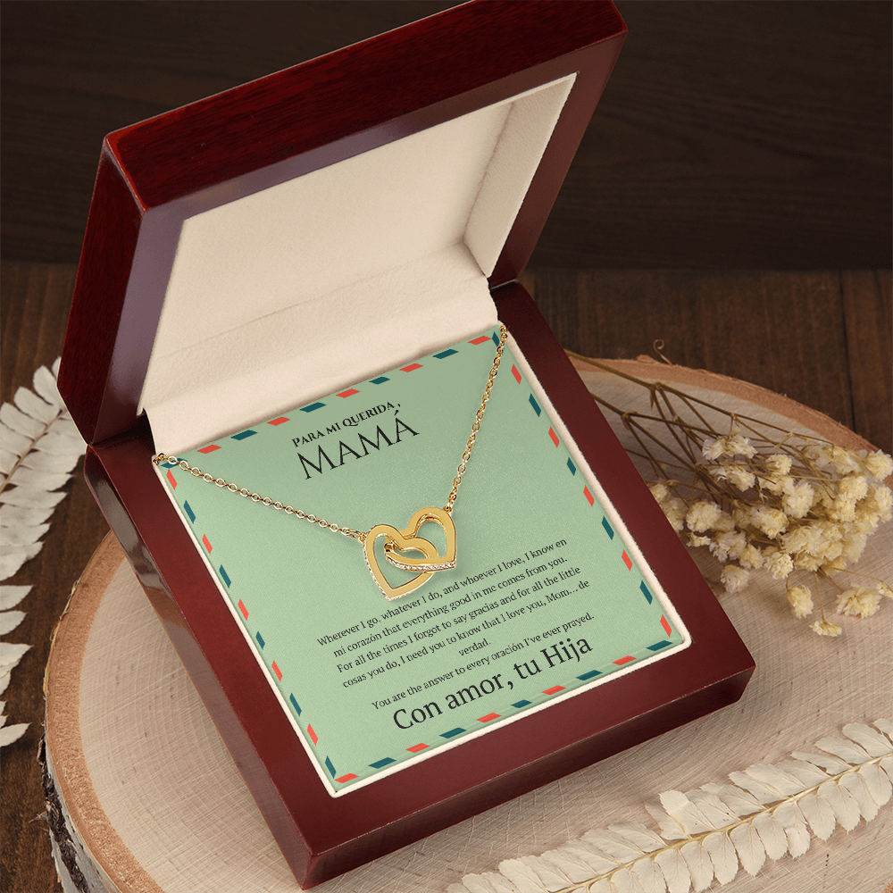 Interlocking Hearts Necklace for Mom – Spanglish “Para mi querida, Mamá” Message Card | Latina Mother's Gift From Daughter | Mother's Day, Birthday & Christmas Jewelry