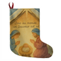 French Nativity Christmas stocking with “Joie au monde un Sauveur est né” text
