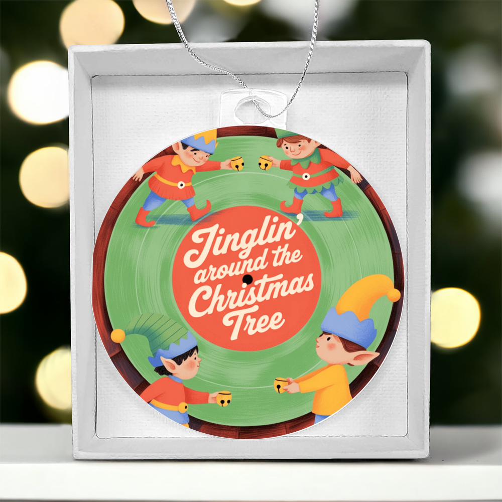 Jinglin' Around the Christmas Tree Ornament | Retro Elf Acrylic Christmas Keepsake