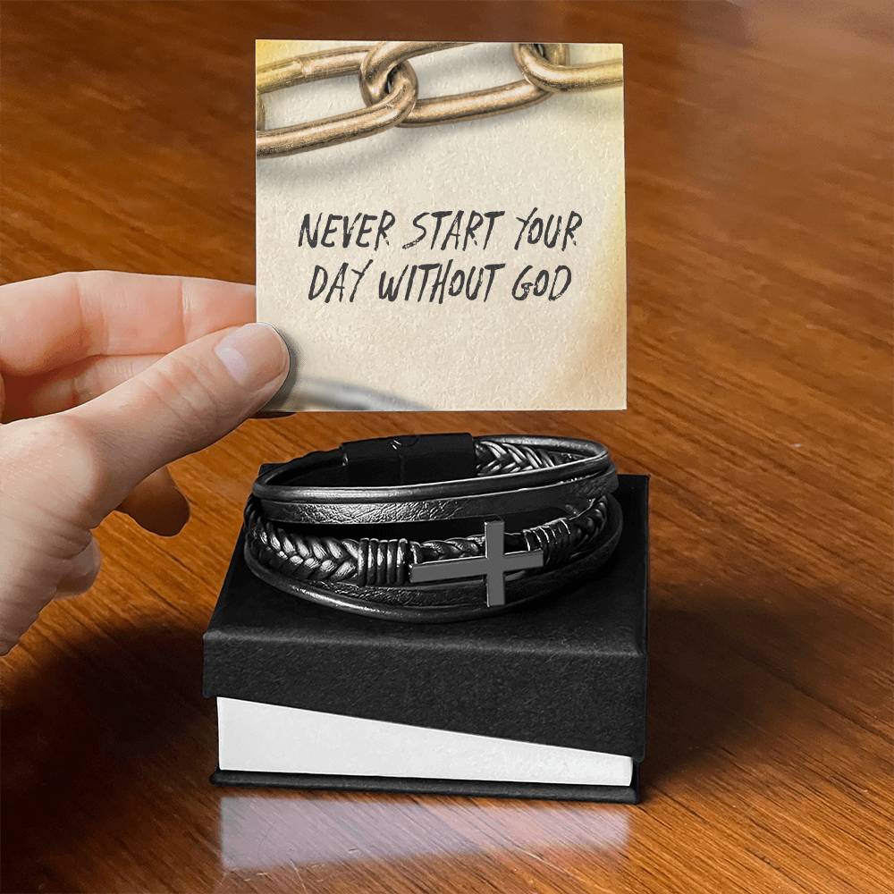 “Never Start Your Day Without God” Cross Bracelet