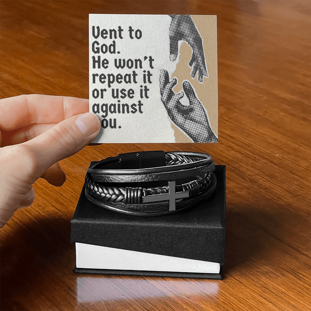 “Vent to God” – Cross Leather Bracelet