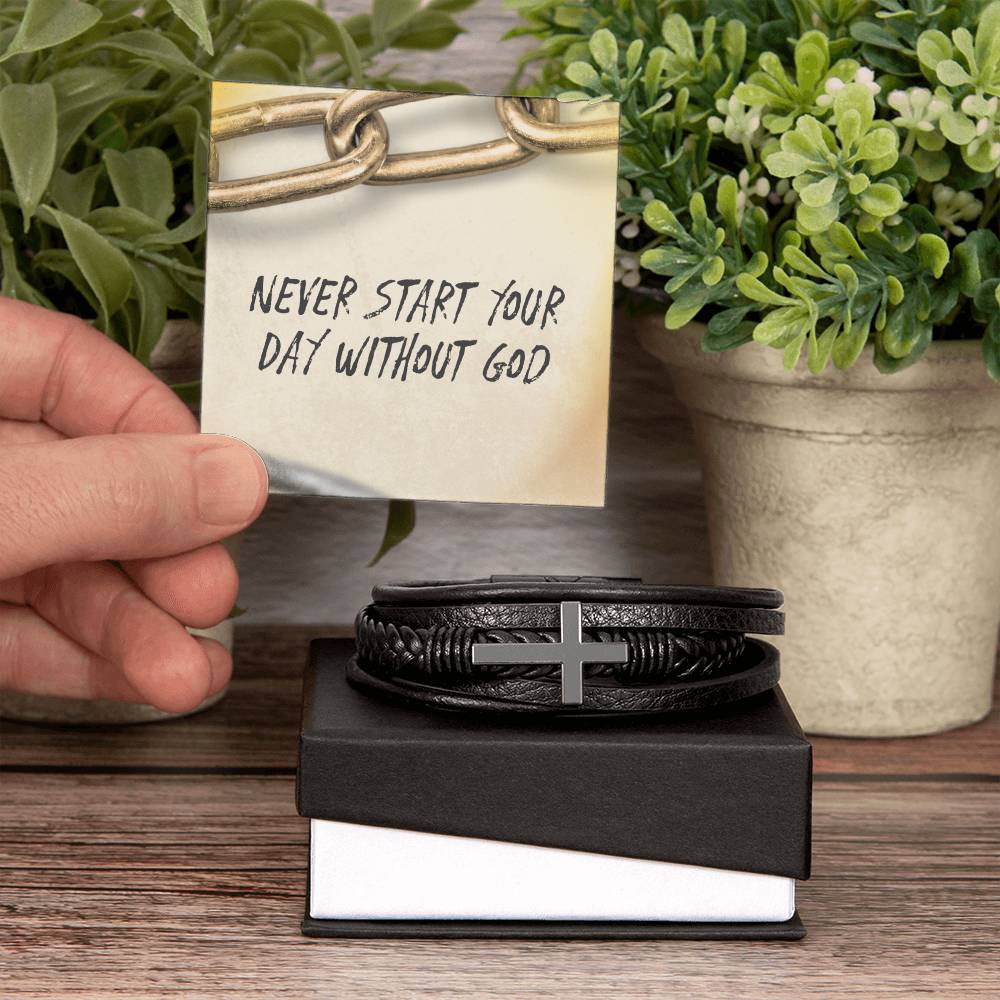 “Never Start Your Day Without God” Cross Bracelet