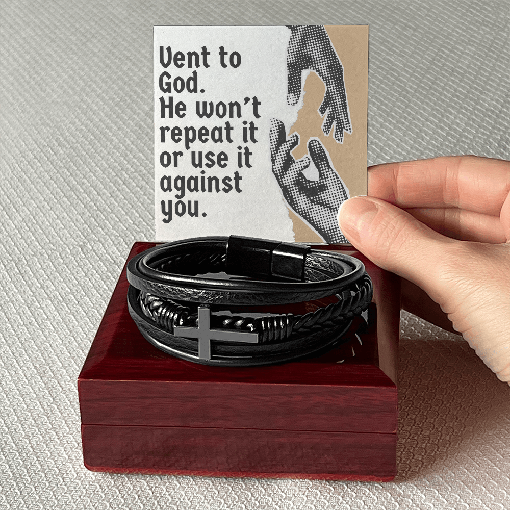 “Vent to God” – Cross Leather Bracelet