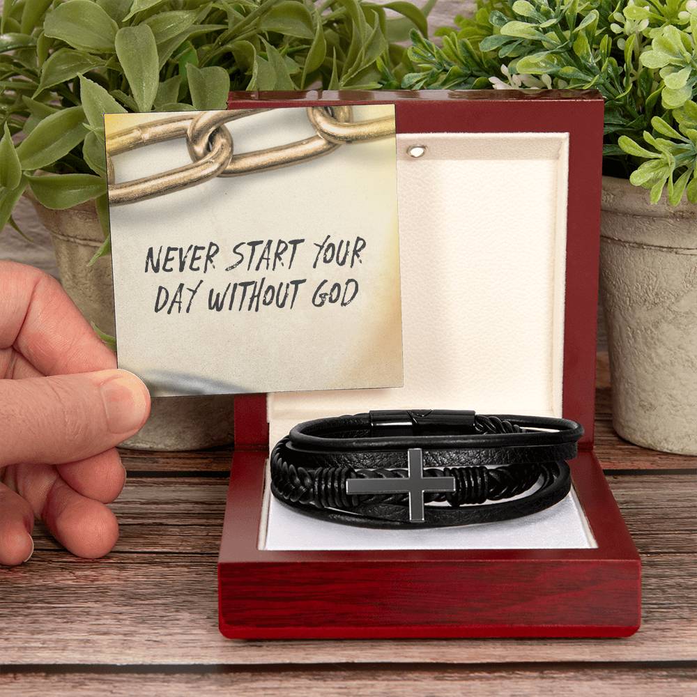 “Never Start Your Day Without God” Cross Bracelet