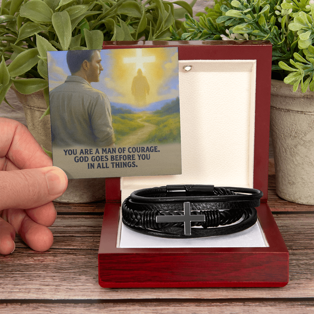 Man of Courage: Men's Cross Bracelet – God Goes Before You in All Things