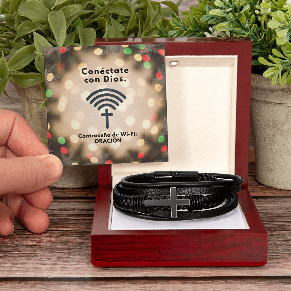 Connect to God – “Conéctate con Dios. Contraseña de Wi-Fi: ORACIÓN.” Faith Bracelet Gift for Him