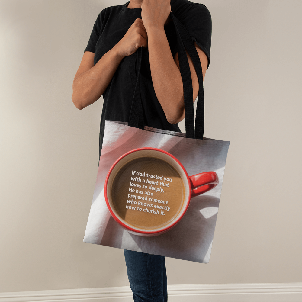 Christian tote bag celebrating divine love and heartfelt purpose