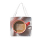 16-inch tote bag shown in daily-use flat lay with cozy elements