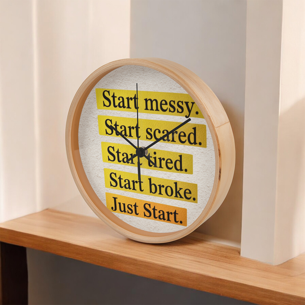 Just Start – Motivational Wood Frame Wall Clock | Inspirational Home Decor