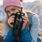 Christian travel mug displayed with reusable straw and lid