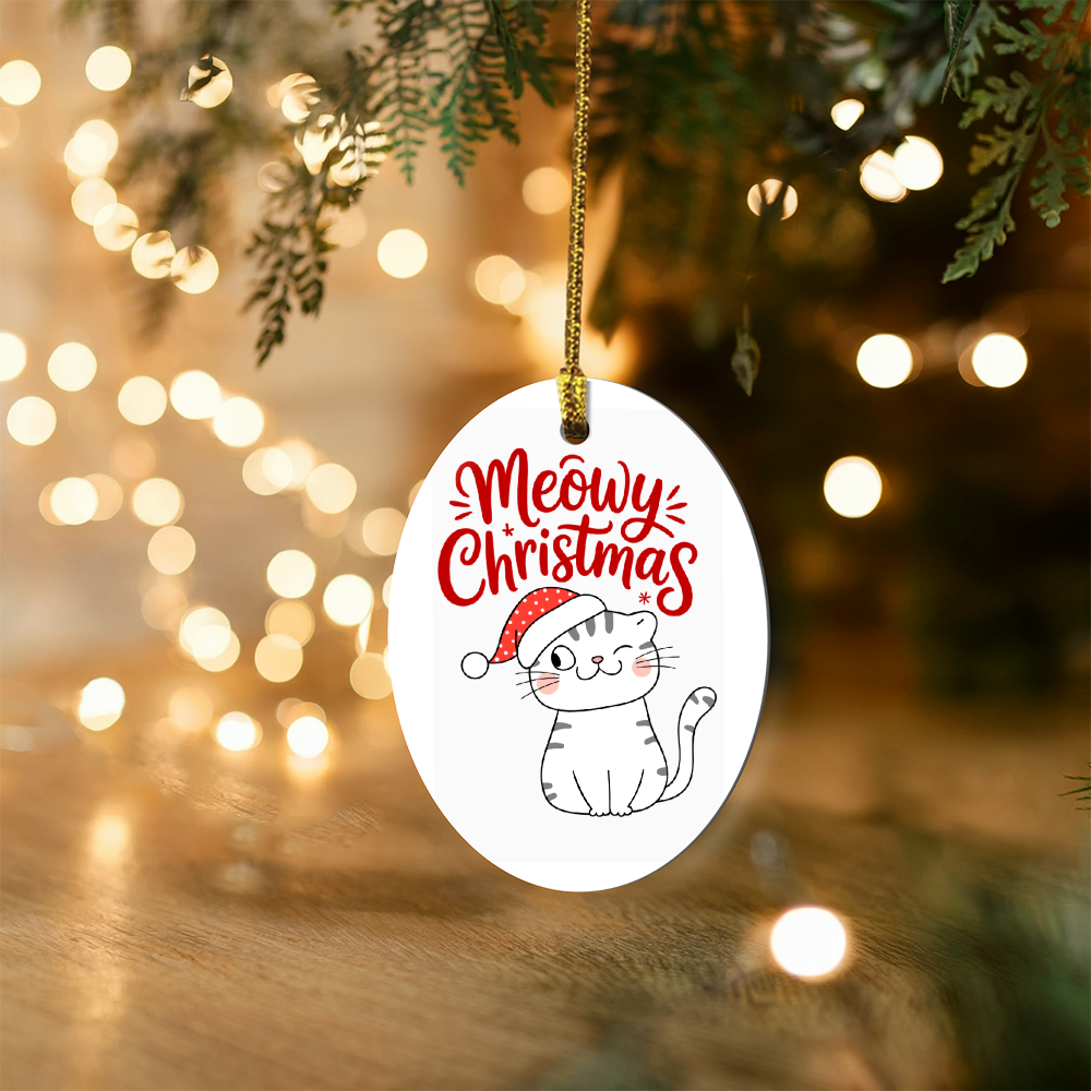 Meowy Christmas High Gloss Oval Ornament – Cute Cat Holiday Decoration