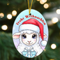 High gloss oval ornament with German holiday greeting