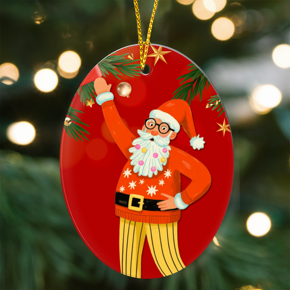 Retro Santa Christmas Ornament | High Gloss Oval Ornament