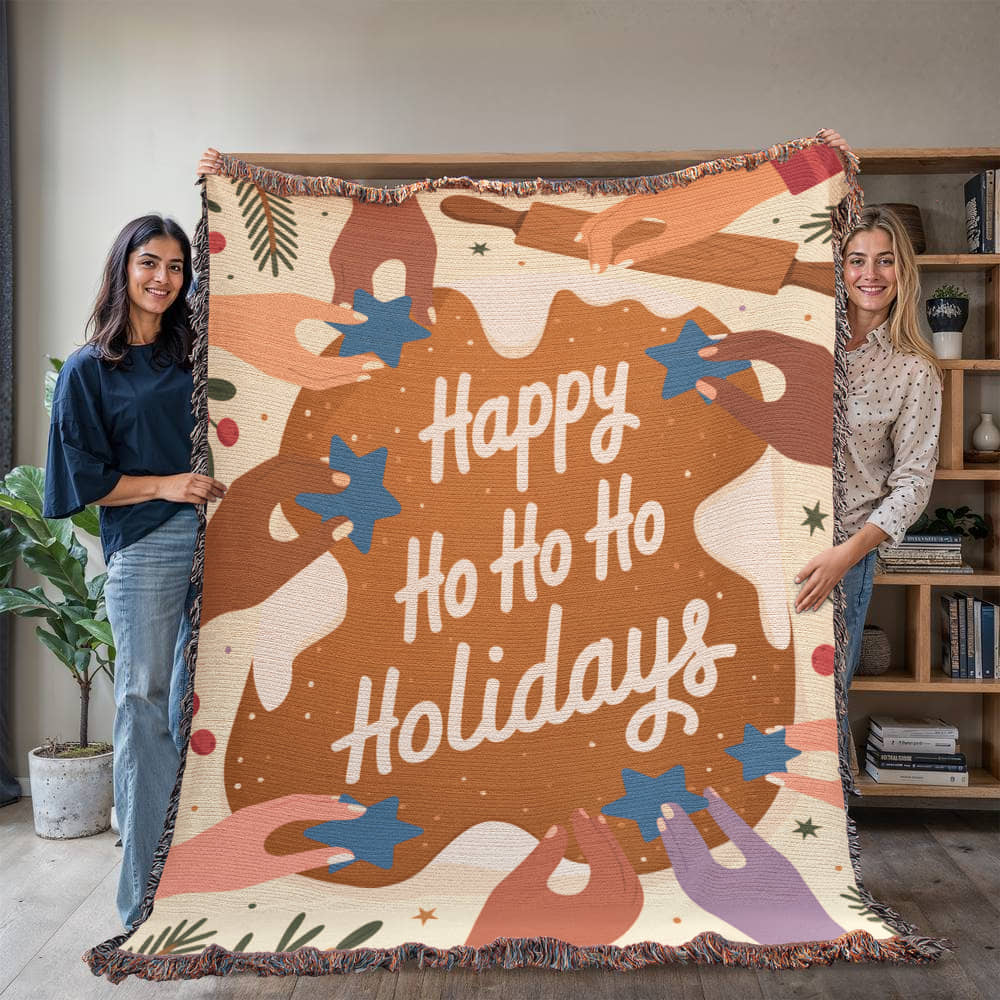 Happy Ho Ho Ho Holidays Woven Blanket – Cozy Christmas Photo Heirloom