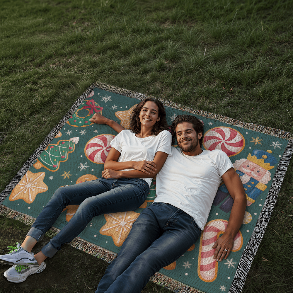 Christmas Pattern Heirloom Woven Blanket | Gingerbread & Nutcracker Holiday Throw