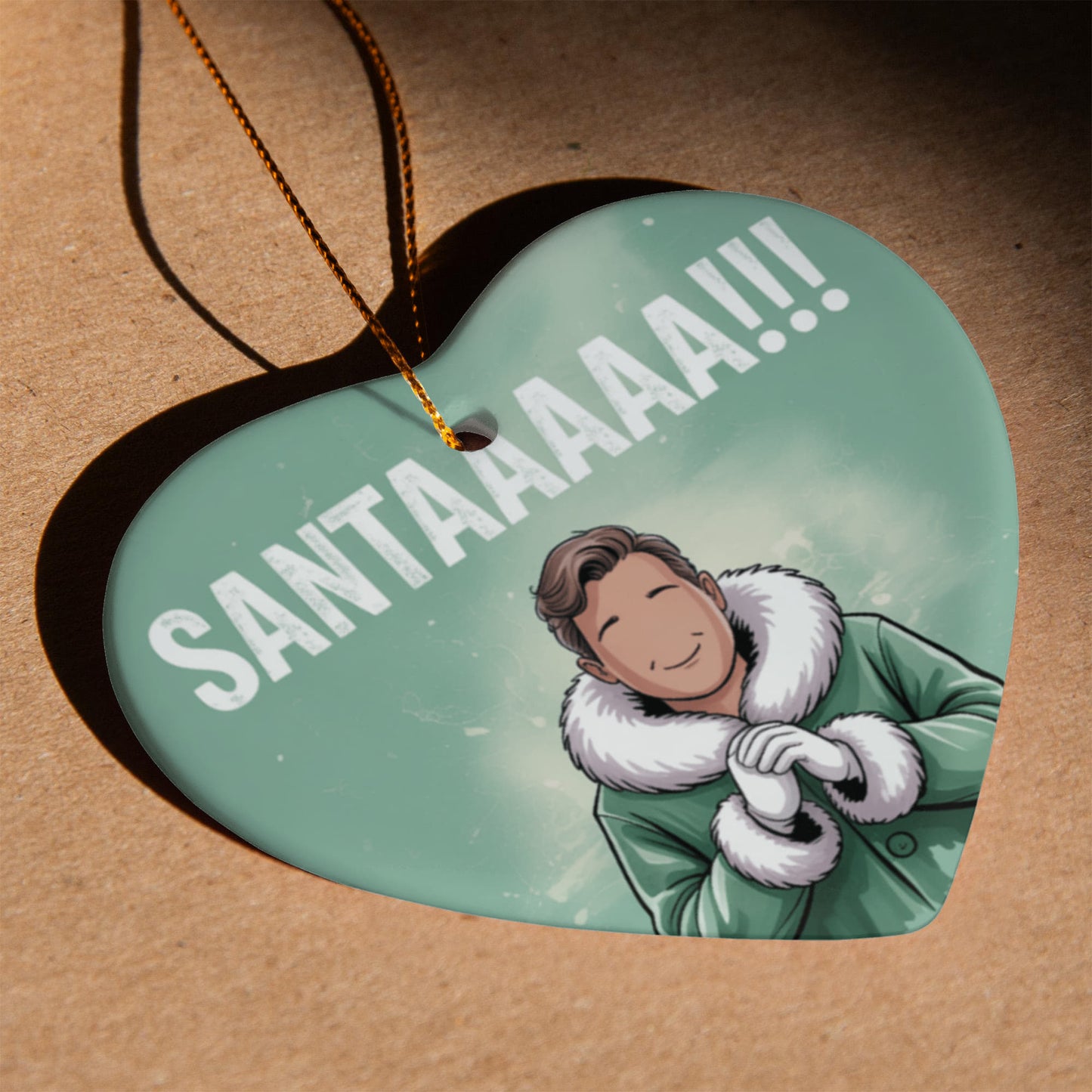 SANTAAAAA!!! Funny Christmas Ceramic Heart Ornament