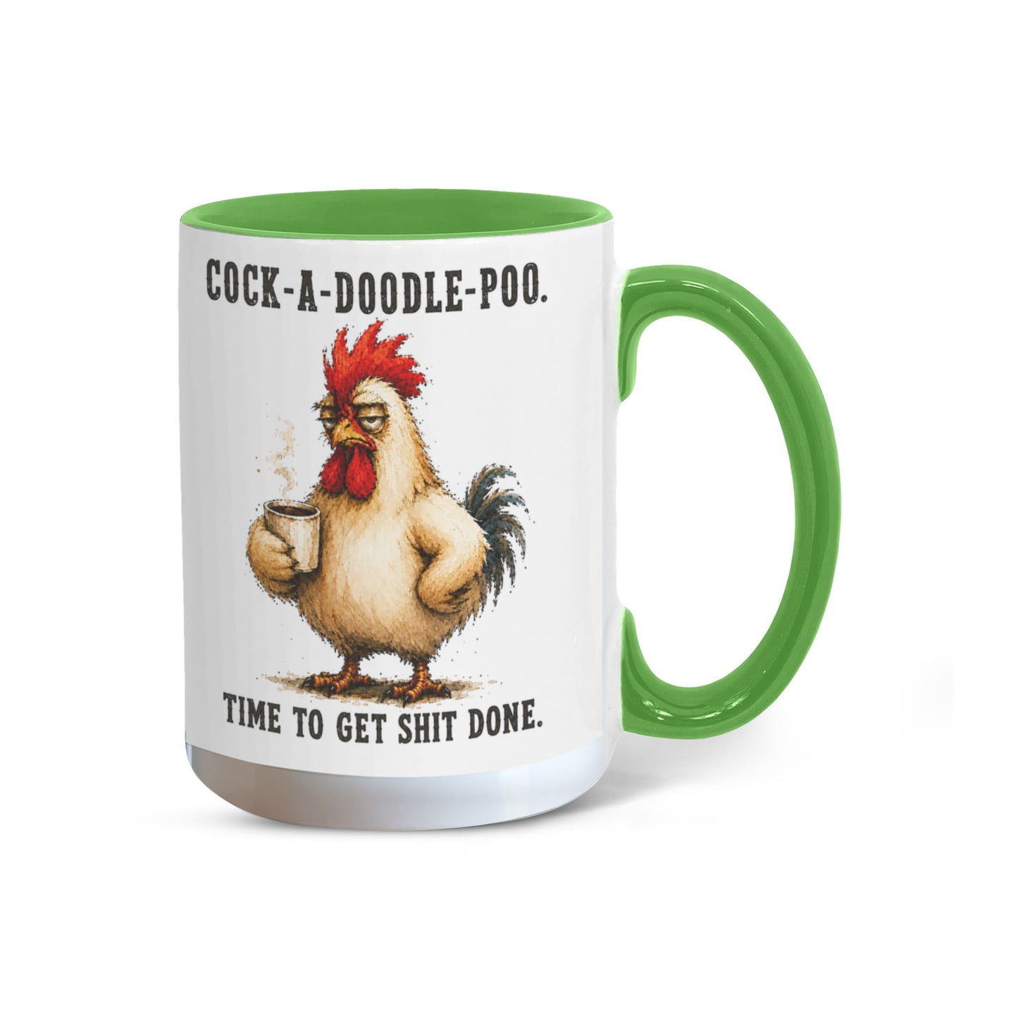 Cock-A-Doodle-Poo Funny Rooster Mug, 15 oz Color Accent Coffee Cup | Quinnlyn & Co.