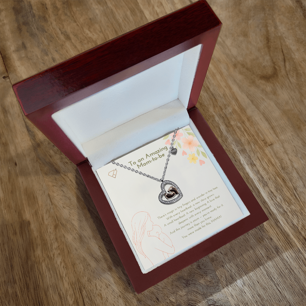 Baby Feet Heart Necklace – Mom-to-Be Gift | New Mom Pregnancy Jewelry with Message Card | Baby Shower Gift for Expecting Moms
