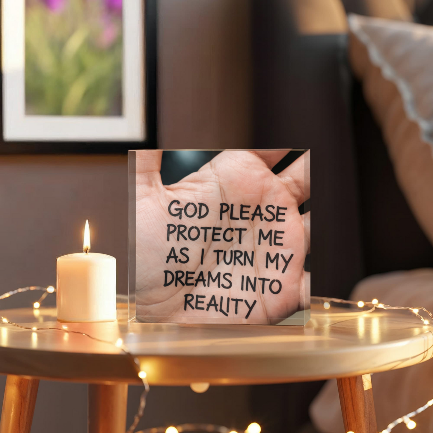 “God Please Protect Me” Inspirational Acrylic Block – A Prayer for Dreamers and Doers