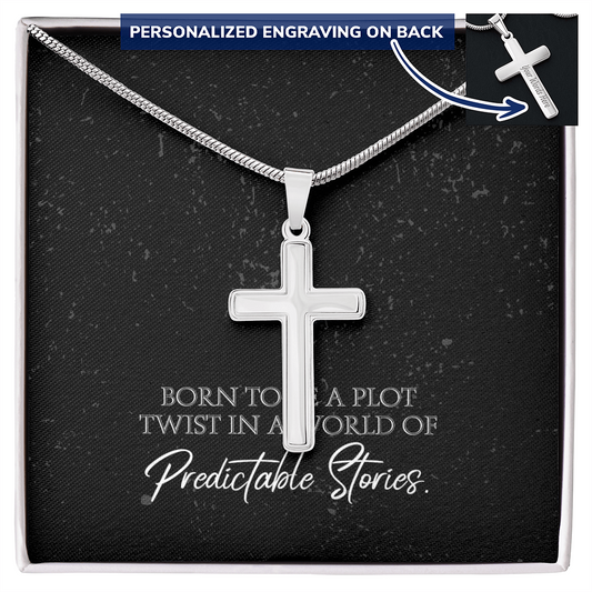 "Born to Be a Plot Twist" Personalized Cross Necklace