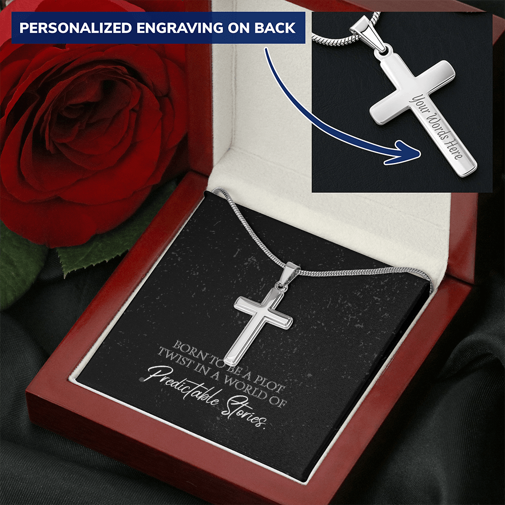 "Born to Be a Plot Twist" Personalized Cross Necklace