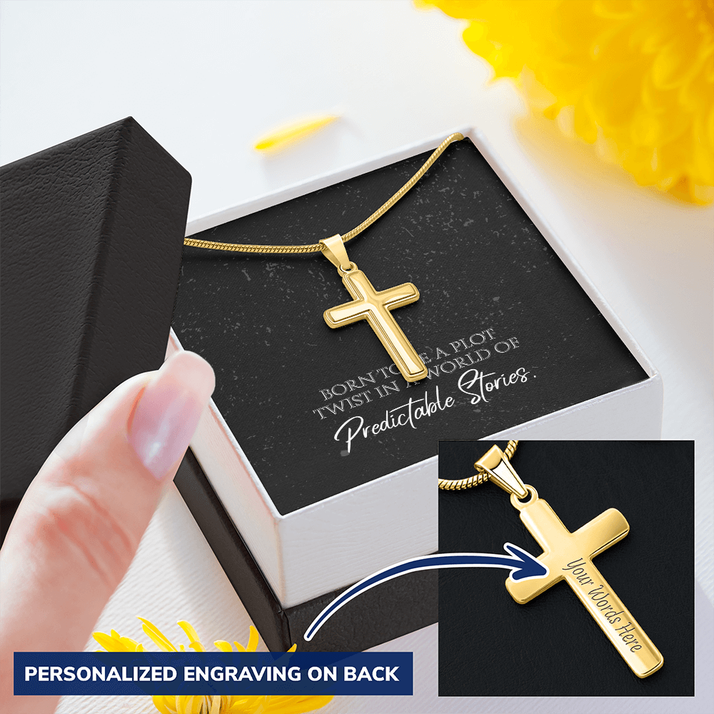 "Born to Be a Plot Twist" Personalized Cross Necklace