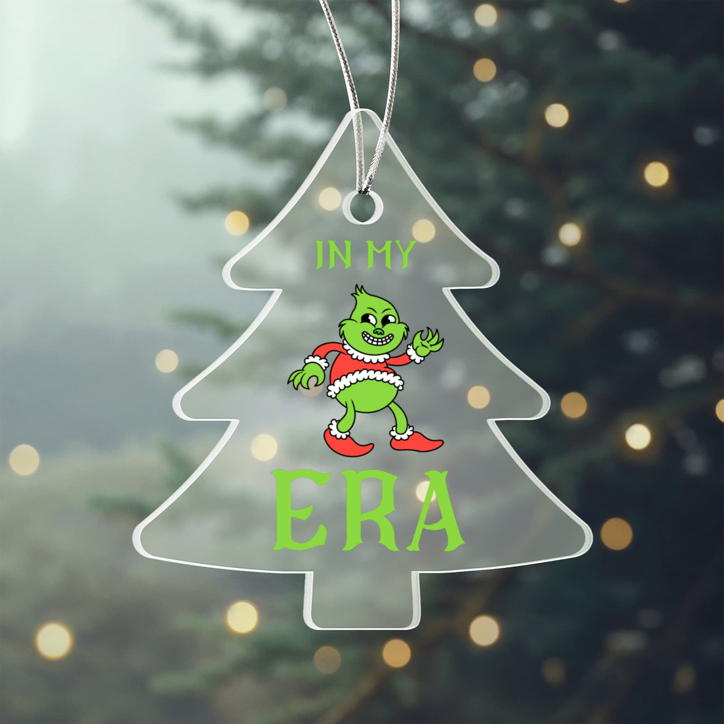“In My Grinch Era” Funny Green Christmas Character Ornament – Acrylic Tree Decoration