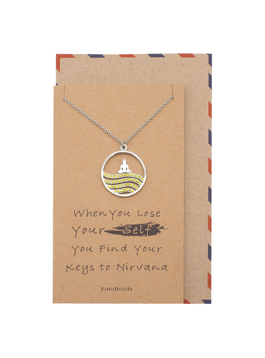 Anatta Buddha Yellow Crystals Pendant Necklace Inspirational Quotes Jewelry Greeting Card