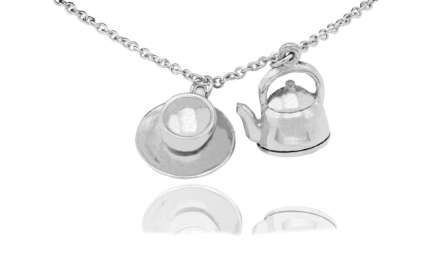 Liz Teacup Teapot Necklace, Tea Quotes Jewelry Gifts for Tea Lovers