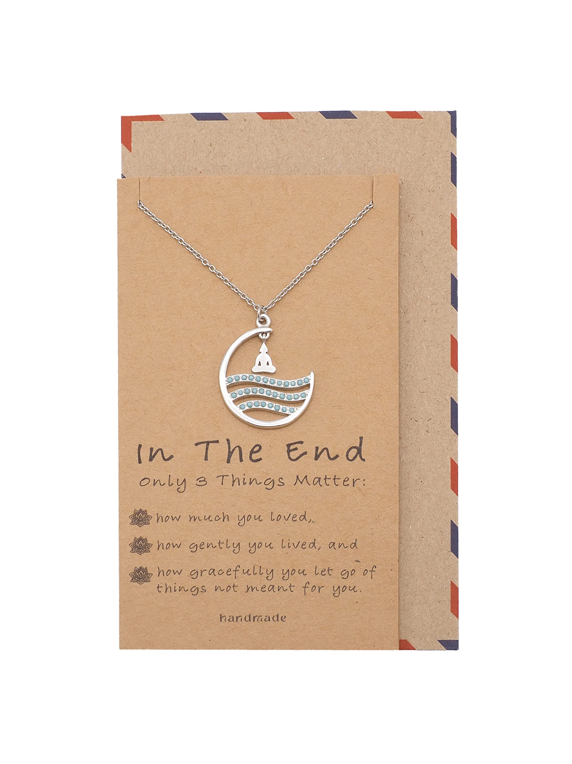 Dukkha Buddha Turqoise Crystals Pendant Necklace Inspirational