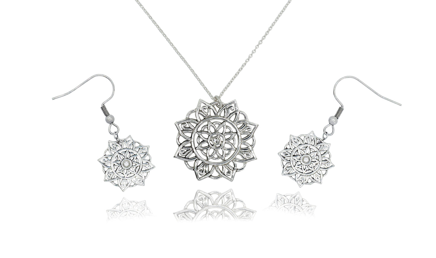Aline Lotus Jewelry, Lotus Flower Necklace and Earrings for Women with Inspirational Greeting Card