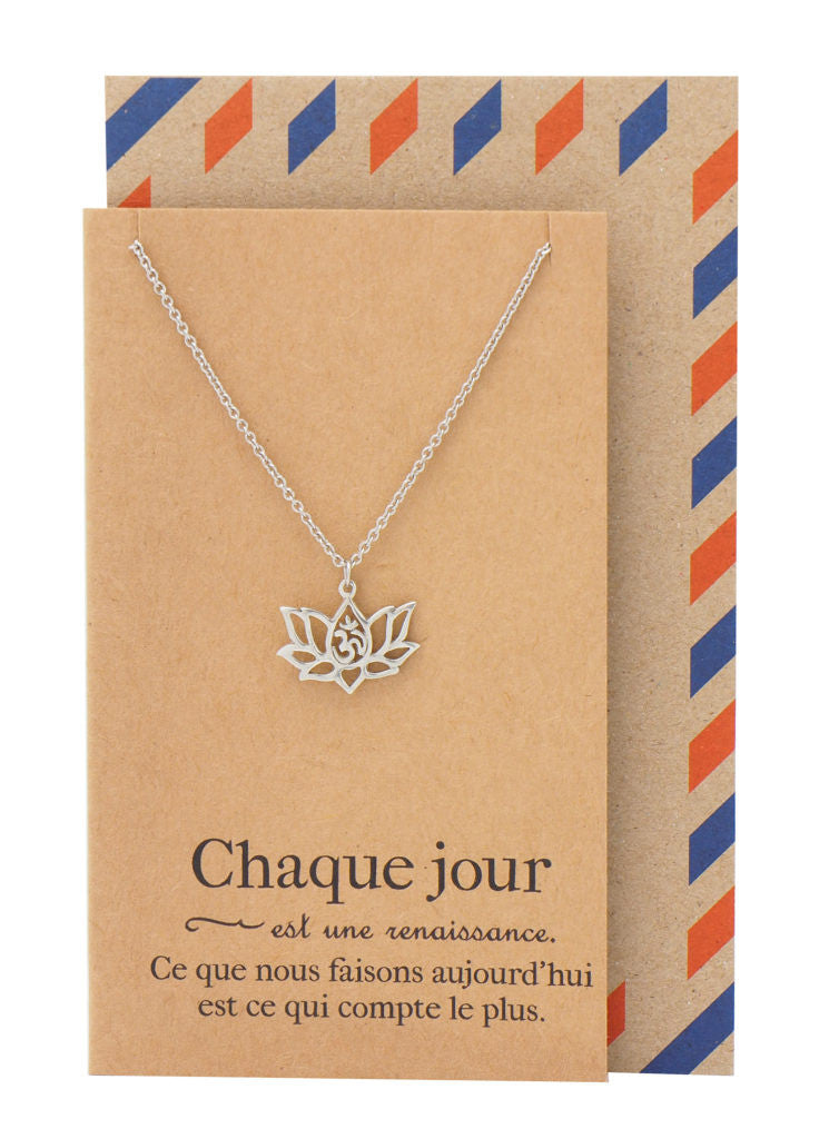 Edith Yoga Jewelry, Lotus Flower Om Necklace with French Yoga