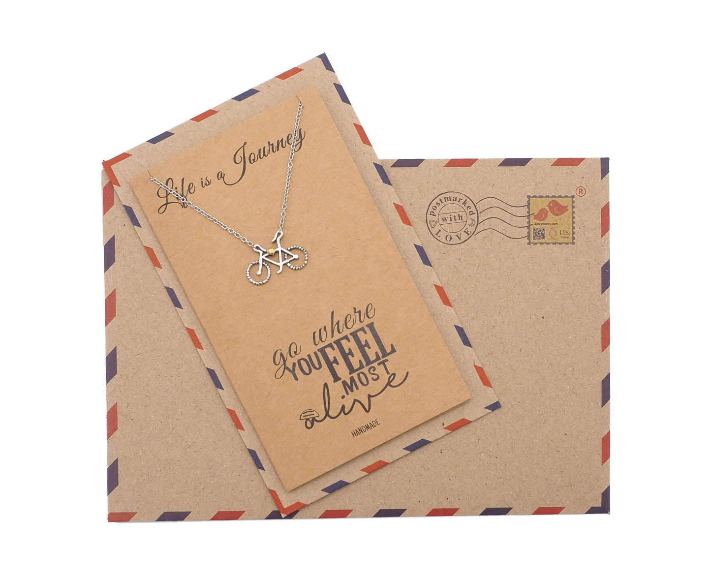 Ciara Journey Necklace with Bicycle Pendant for Women, Inspirational Quote on Greeting Card