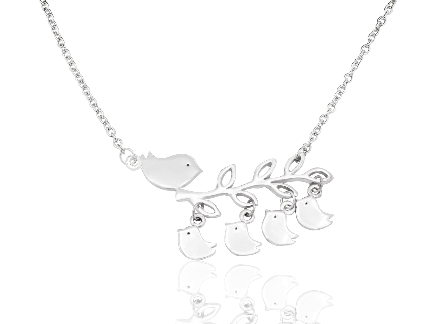 Angelique Mother and Daughter Necklace with Mom and Baby Birds Pendant, Gifts for Women, Silver Tone