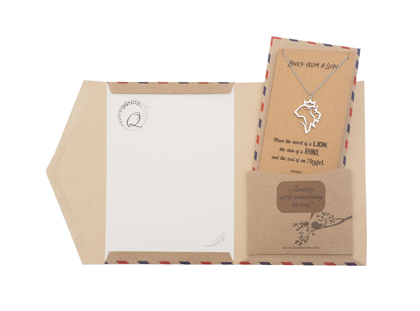 Damya Lion Pendant Necklace, Gifts for Women with Inspirational Quote on Greeting Card