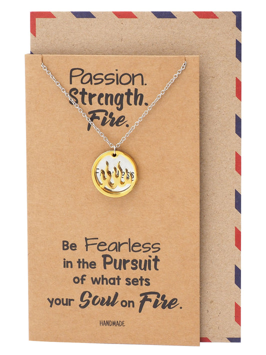 Atara Fire Pendant with Fearless on Plate Charm Necklace