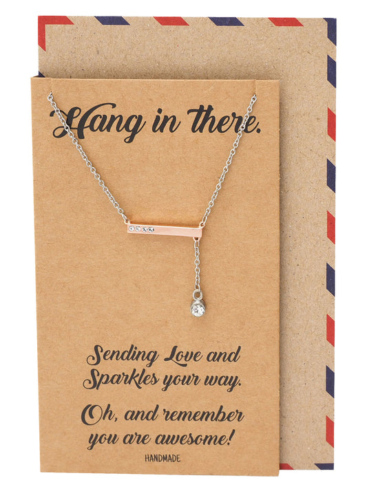 Alona Crystal Hangs in Bar Pendant Necklace Inspirational Jewelry Greeting Card