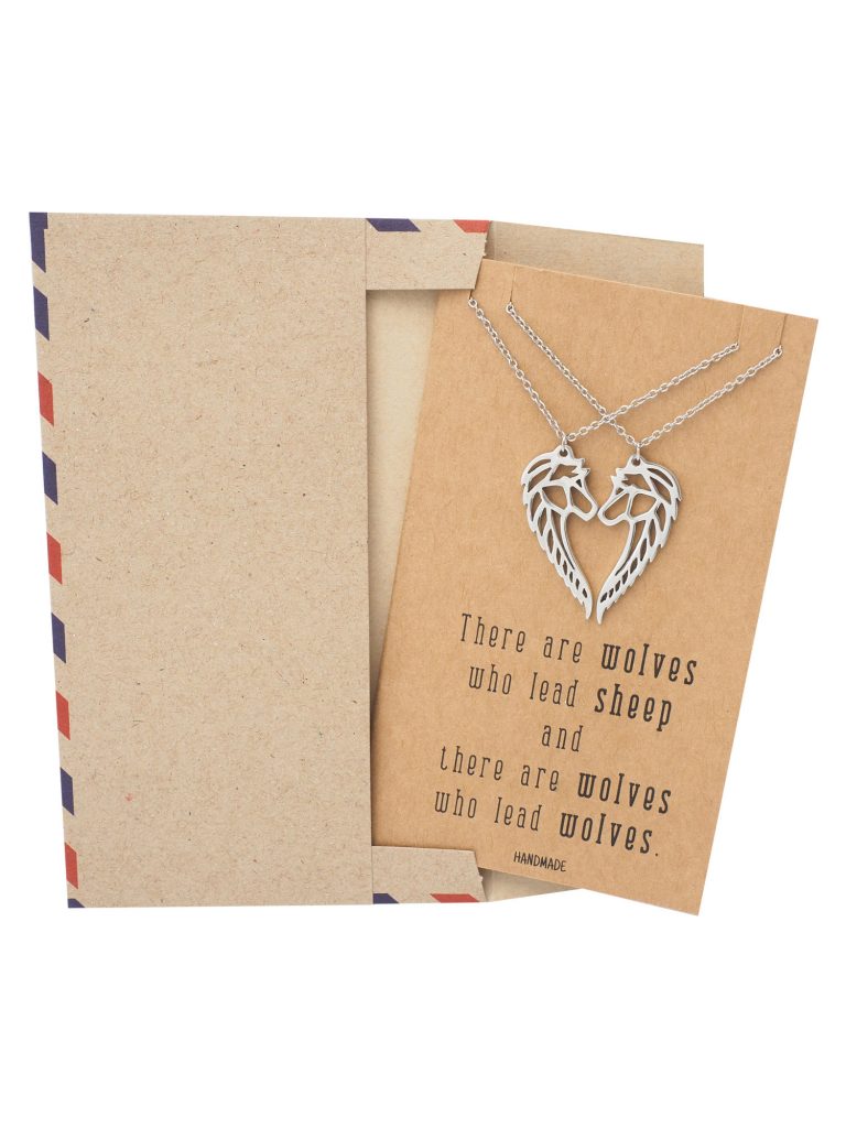 Jurnee Matching Wolf Pendant Necklace Relationship Goals Gifts with Greeting Card