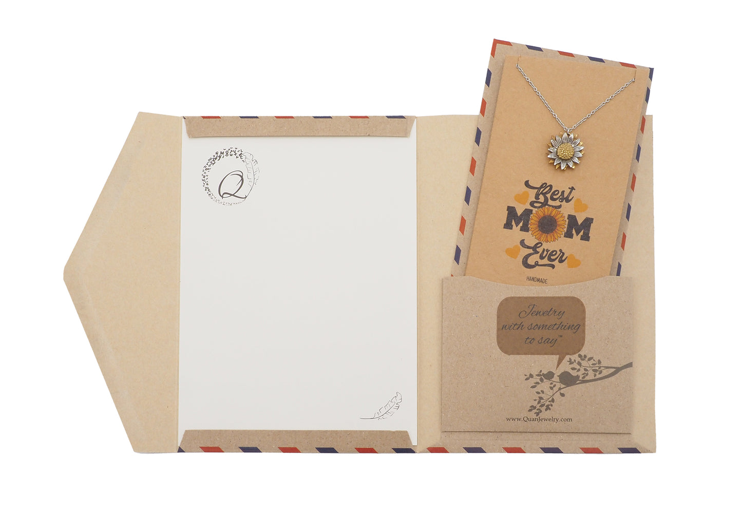 Eleanor Sunflower Necklace for Mom, Gifts for Mother's Day, Mothers Necklace with Inspirational Greeting Card - Two Tone