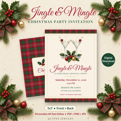 Jingle & Mingle Christmas Party Invitation 5x7 front and back, digital download