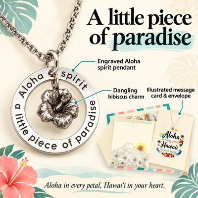 Joyfulle Malia Aloha Spirit Pendant Necklace – Hawaiian Jewelry for Women with Meaning Card, Island-Inspired Necklace Symbolizing Love, Peace & Kindness, Inspirational Gift for Her