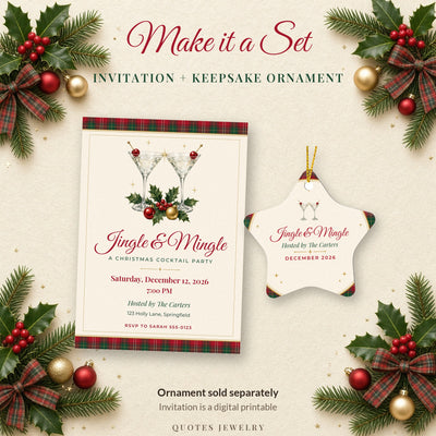 Jingle & Mingle Christmas Party Invitation with the matching star keepsake ornament, ornament sold separately