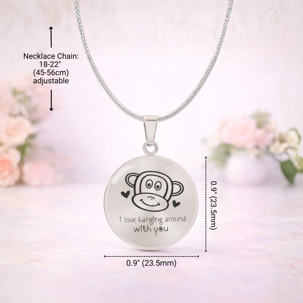 Luxury Circle Graphic Necklace – Cute Monkey Pendant Necklace, Best Friend Jewelry Gift, Friendship Necklace for Her