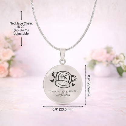 Luxury Circle Graphic Necklace – Cute Monkey Pendant Necklace, Best Friend Jewelry Gift, Friendship Necklace for Her