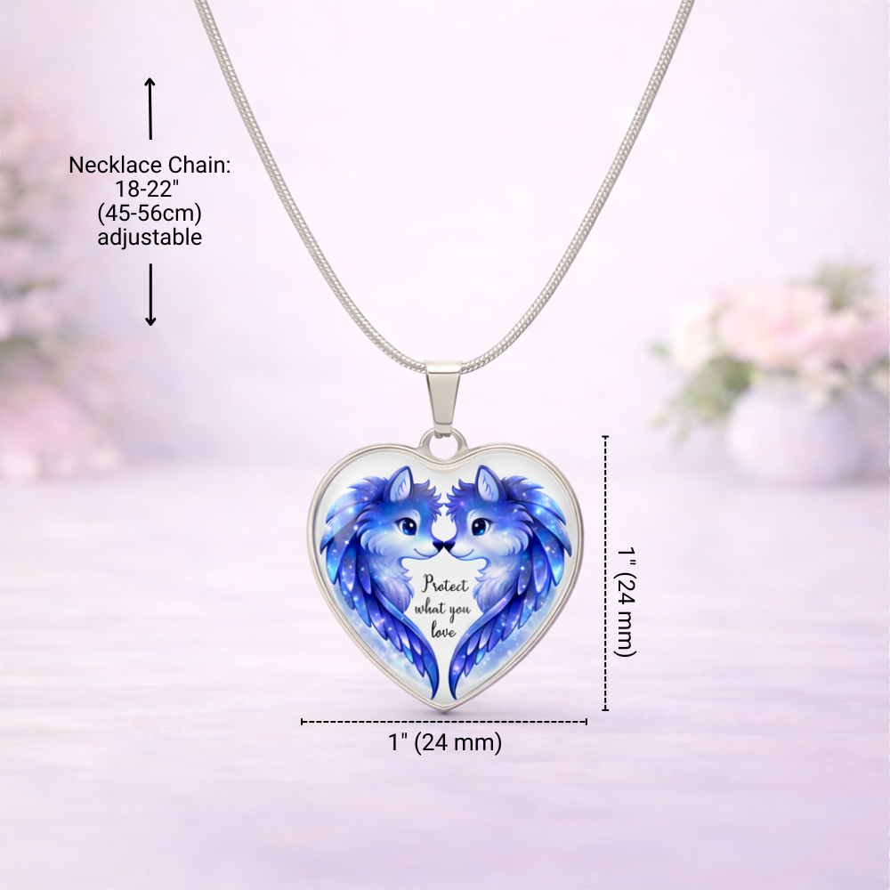 Luxury Heart Graphic Necklace – Wolf Spirit Protection Pendant, Symbol of Strength & Loyalty, Meaningful Gift Jewelry for Her