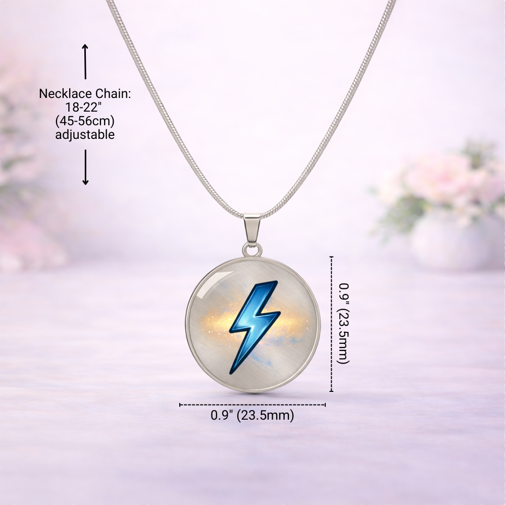 Lightning Bolt Thunder Necklace – Luxury Graphic Circle Pendant, Flash Thunderbolt Charm, Strength & Power Necklace for Her