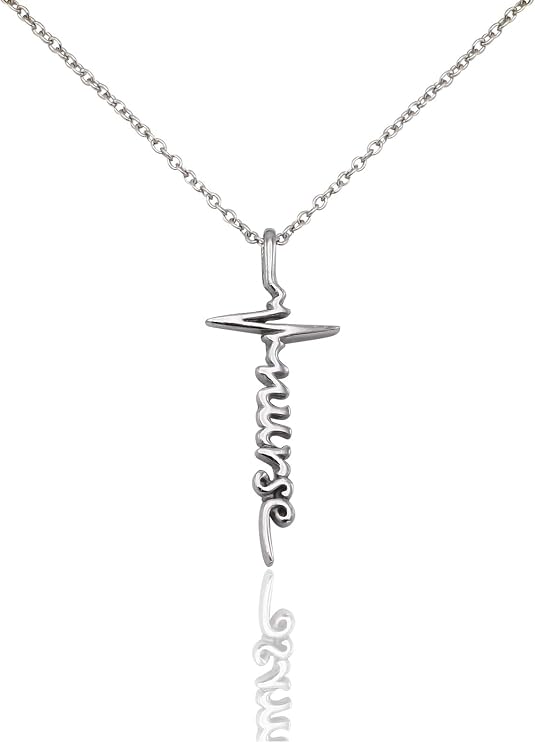 Joyfulle Jehosheba Nurse Script Pendant EKG Cross Necklace, Gifts for Nurses with Inspirational Greeting Card, Adjustable Chain 16" to 18"
