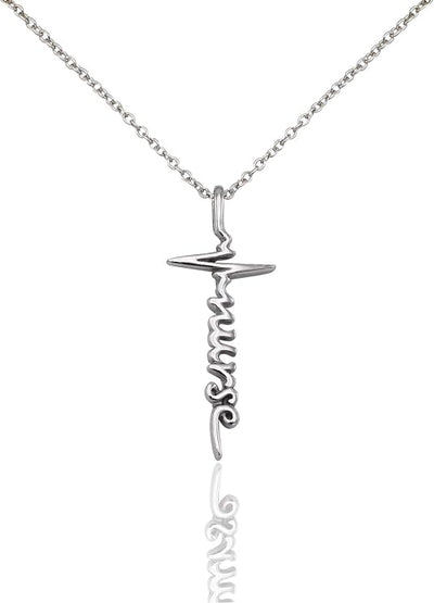 Joyfulle Jehosheba Nurse Script Pendant EKG Cross Necklace, Gifts for Nurses with Inspirational Greeting Card, Adjustable Chain 16" to 18"